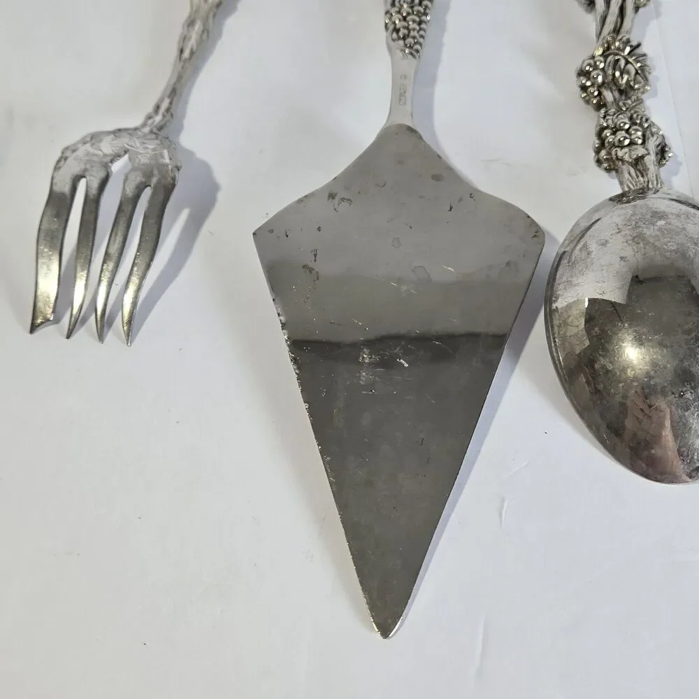 Oxford & Godinger Silverplate Serving Utensils Lot 6 Pc Grape Vine Pie Server